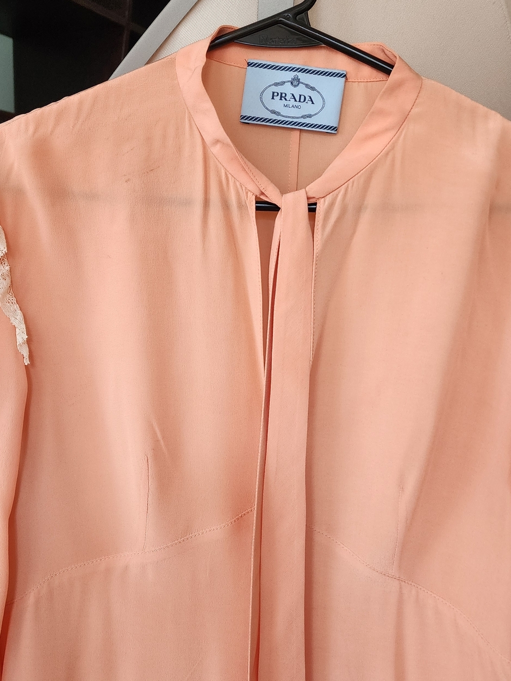 Prada Peach Tie-Neck Long Sleeve Maxi Dress - Picture 5 of 9